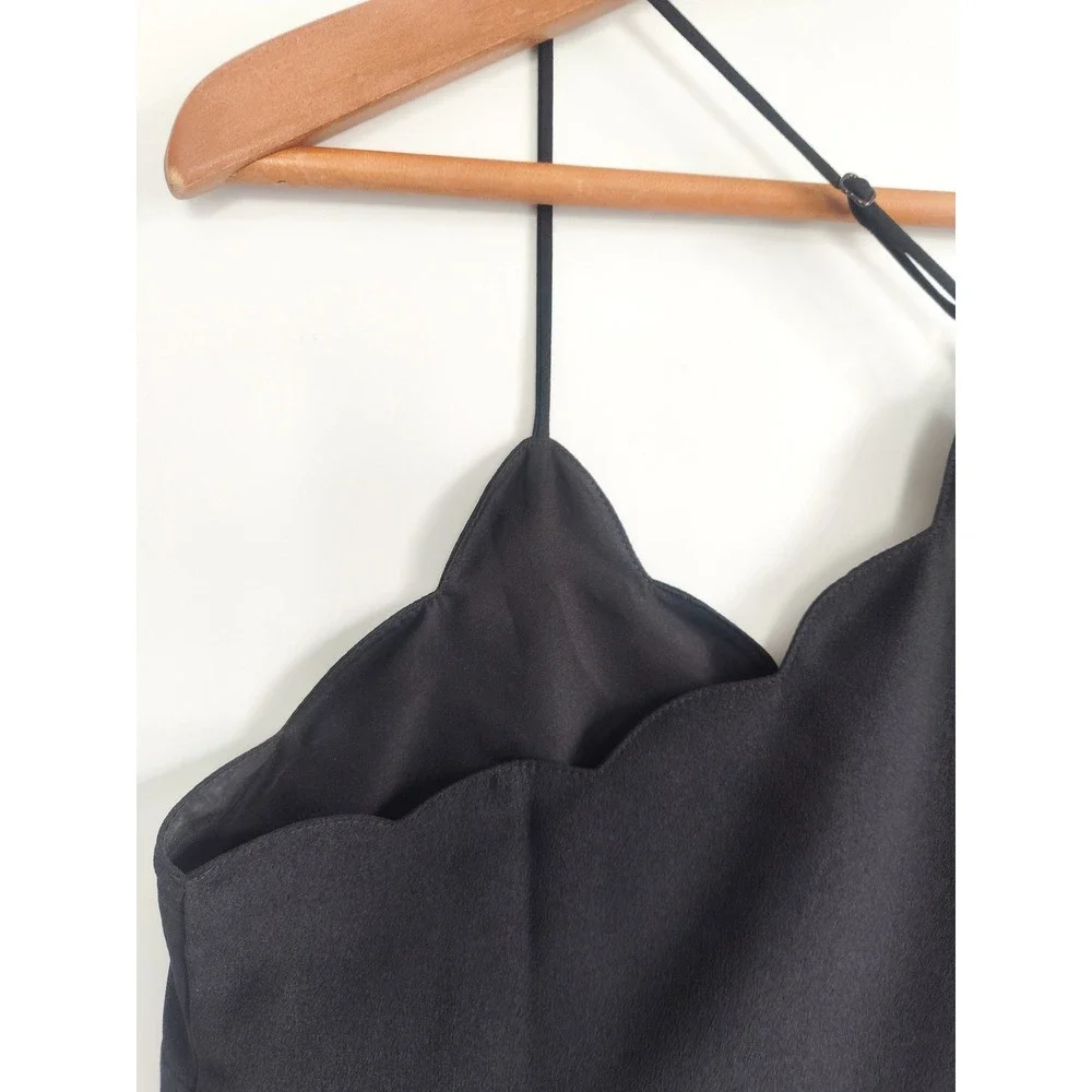 New J. Crew Camisole Top 8 Scalloped Cami Spaghetti Strap Racerback Black NWT